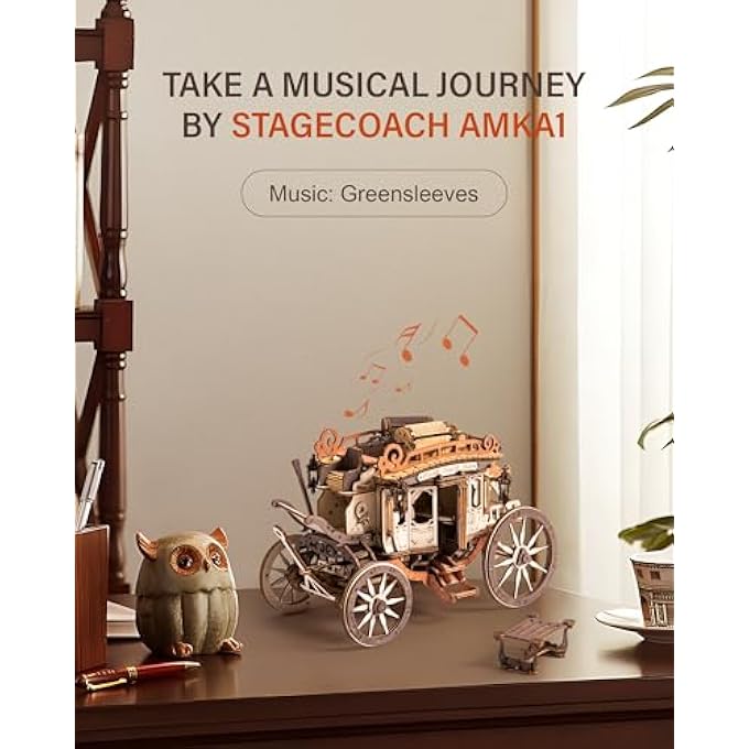 3D WOODEN PUZZLES FOR ADULTS, MUSIC BOX MODEL KITS, MECHANICAL BUILDING CONSTRUCTION CRAFT, LASER CUT JIGSAW, BIRTHDAY GIFTS FOR TEENS - STAGECOACH - Image 2